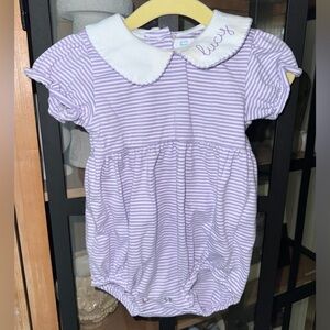 Lucy bubble embroidered personalized romper collar striped ruffle baby girl